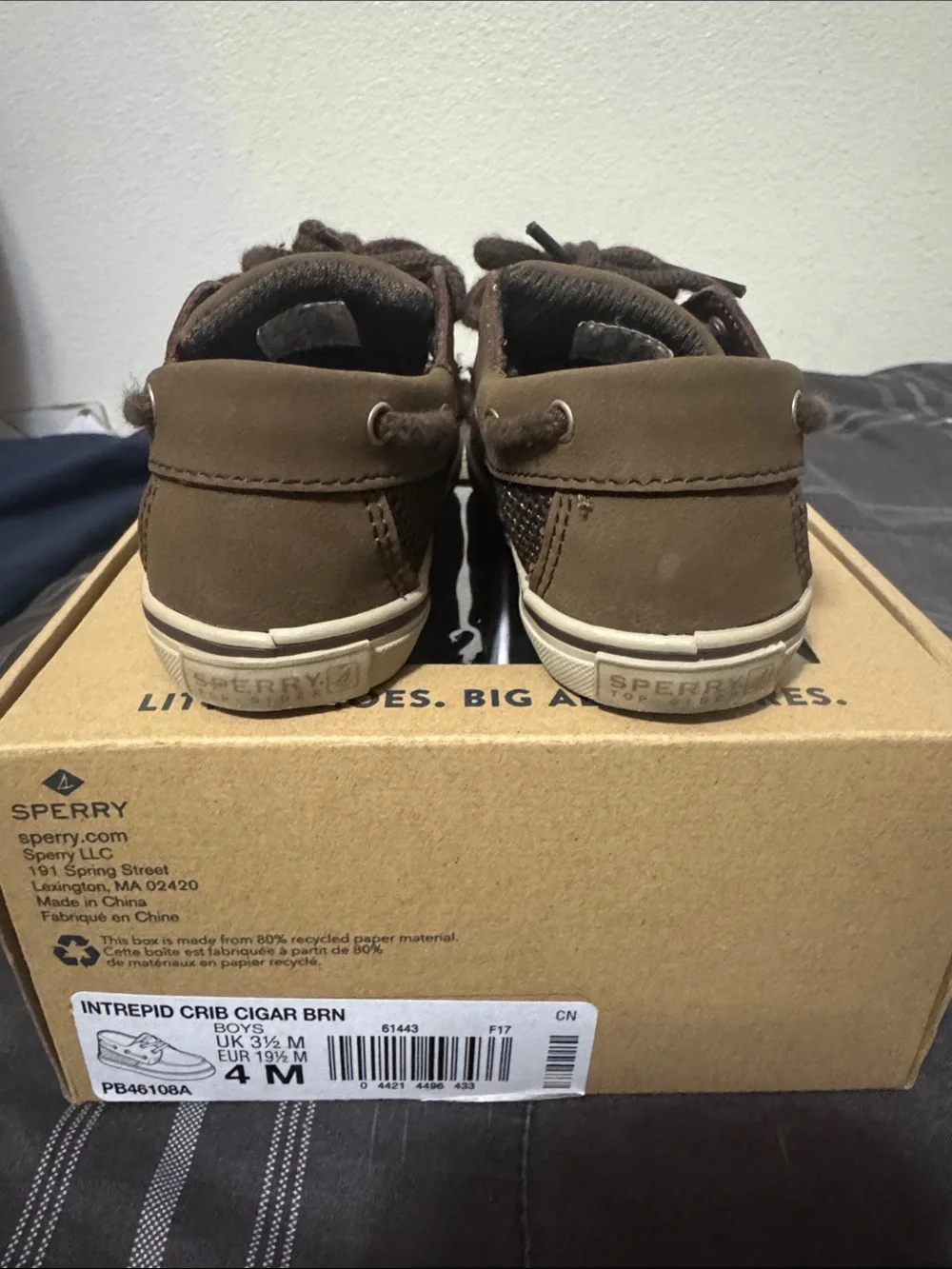 Sperry Kids Brown Moccasin Boat Shoes with White Stitching